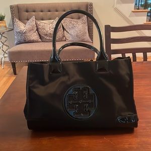 Tory Burch Ella Patent Small Black Tote